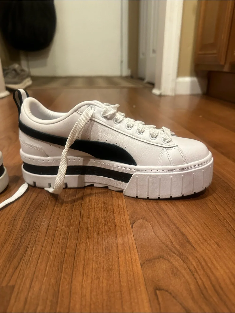 PUMA Mayze Leather Women's White & Black Platform Sneakers